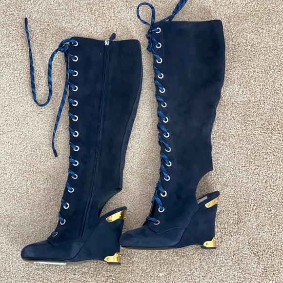 Prada Blue Suede Lace Up Boots - Picture 2 of 11